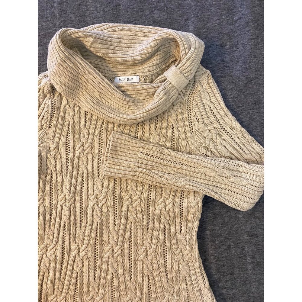 White House Black Market Beige Cable Knit Cowl Neck Sweater Womens‎ Size Medium